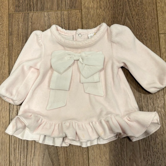 Bloomie's Baby Velour Bow Long Sleeve Sweater Top - Picture 1 of 4